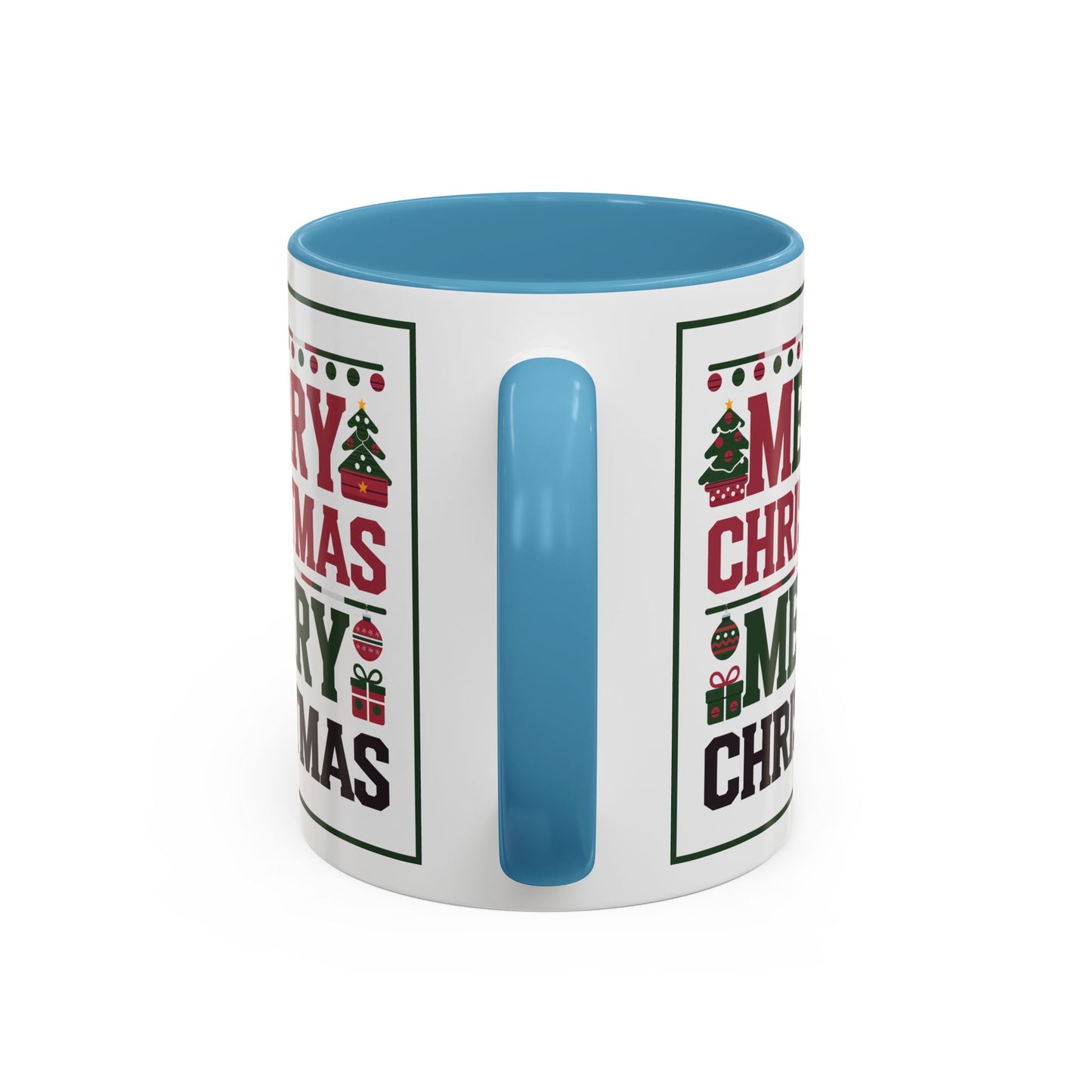 Christmas Mug - Merry Christmas Red Green & Black Text Trees Presents