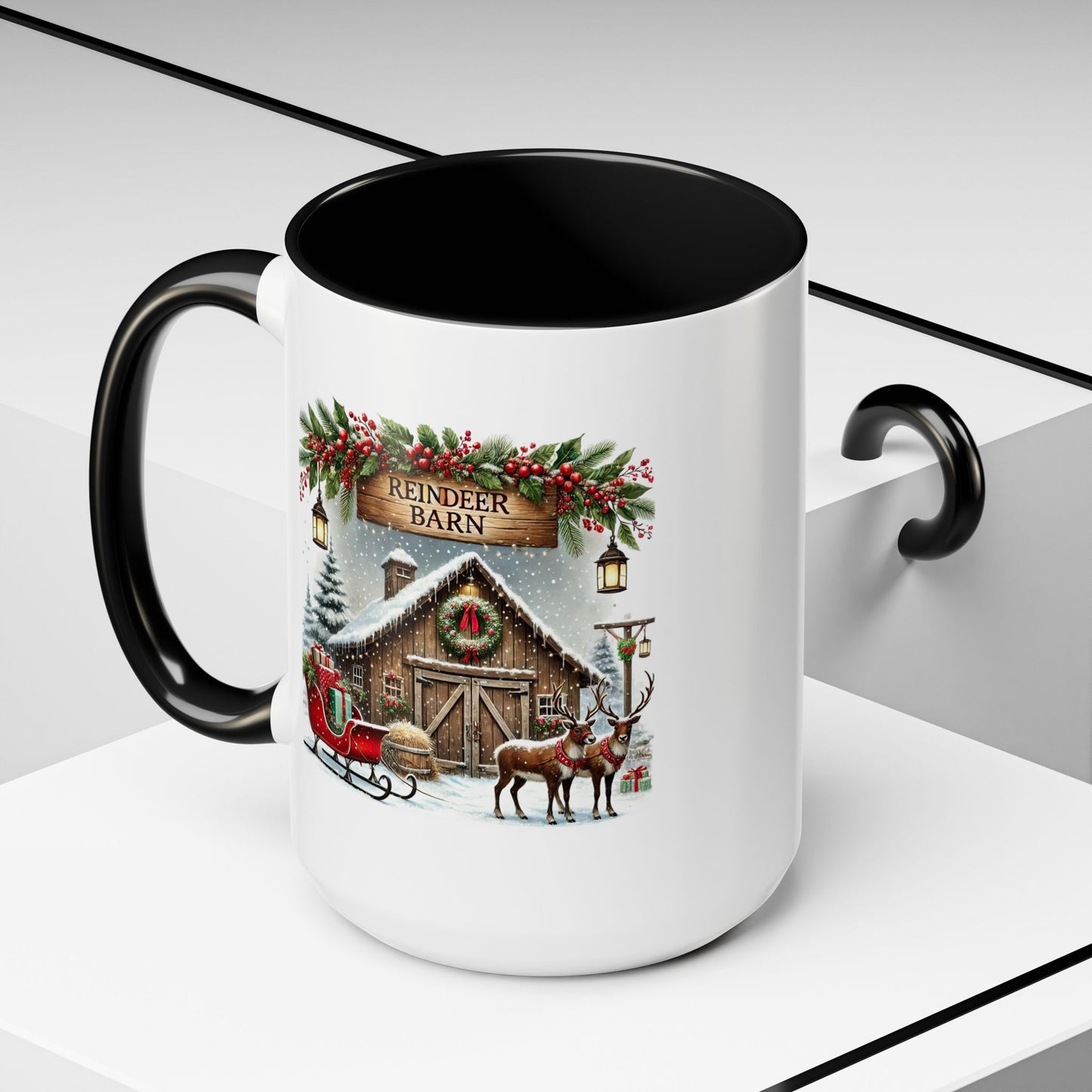Christmas Mug - Reindeer Barn Sleigh Reindeer