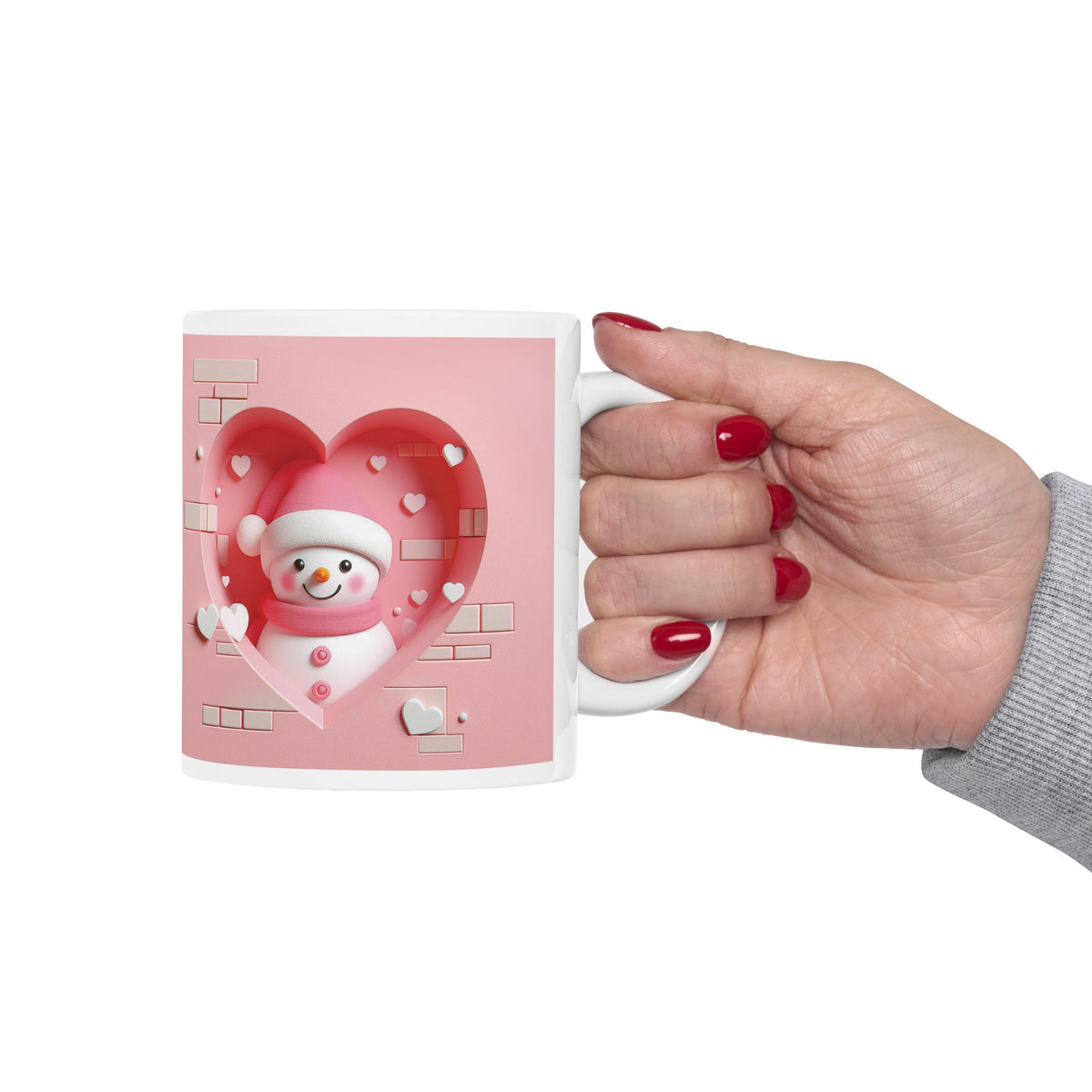 Chirstmas Mug - Pink Snowman Heart