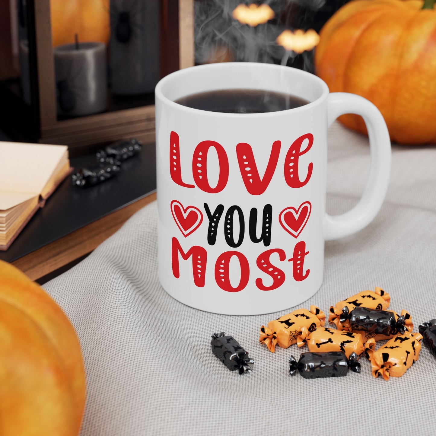 Valentine's Day Mug - Love You Most Hearts Graphic