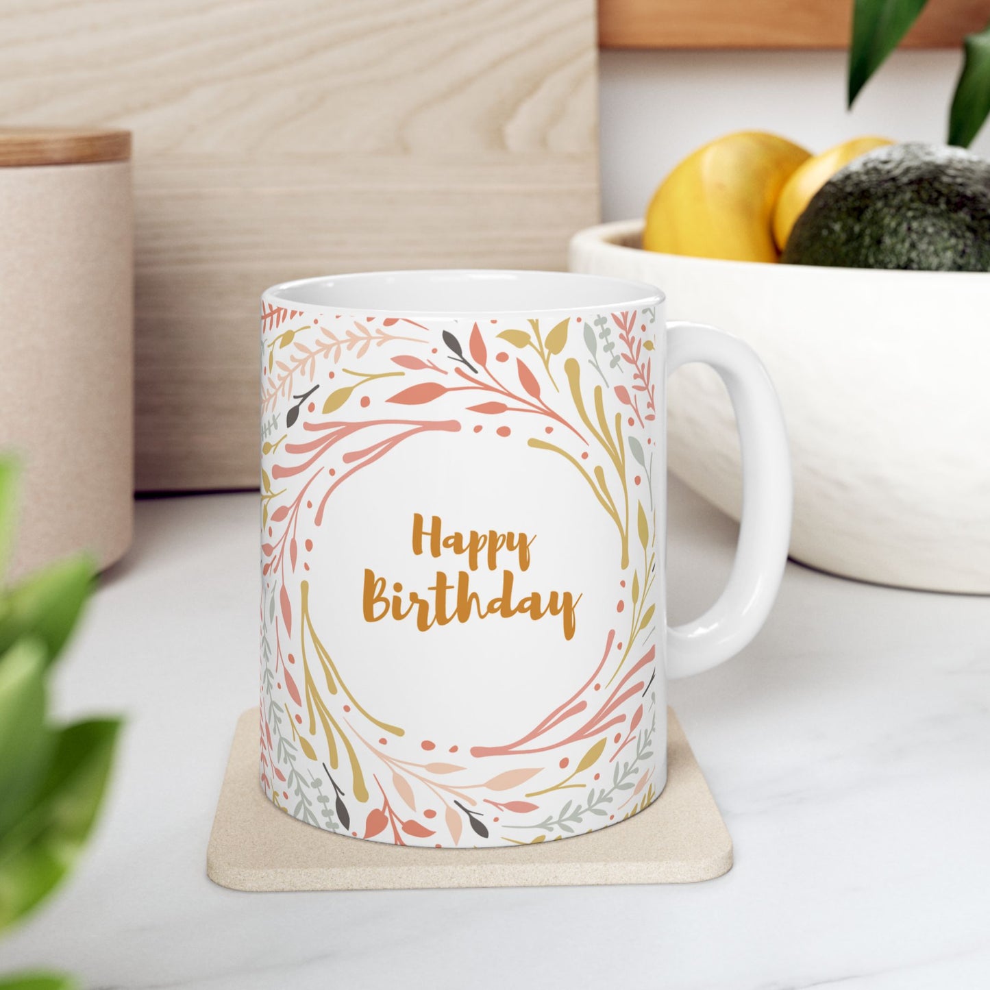 Birthday Mug - Happy Birthday Floral Circle