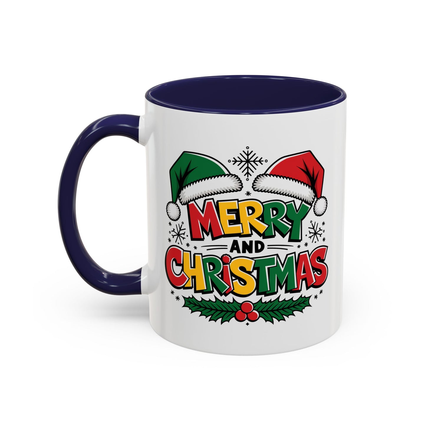 Christmas Mug - Merry Christmas Red Yellow & Green Text Green & Red Hat