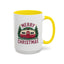 Christmas Mug - Merry Christmas Maroon Text Camper Trees