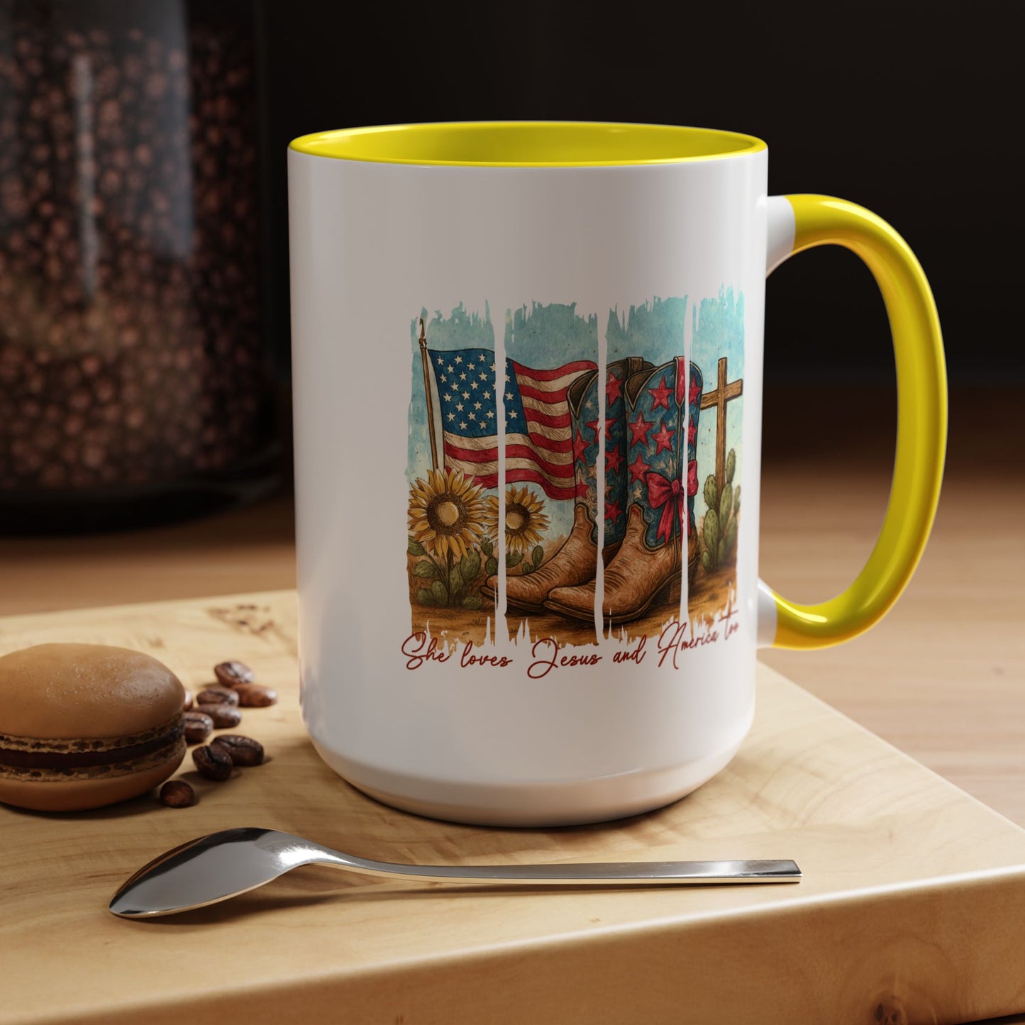 4th of July Mug - She Loves Jesus & America Too Boots