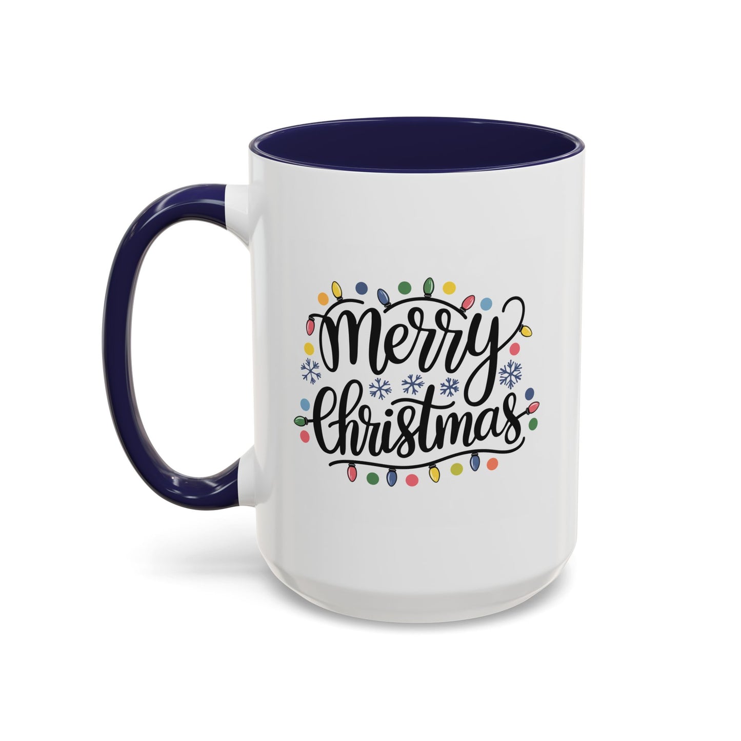 Christmas Mug - Merry Christmas Black Text Colored Lights