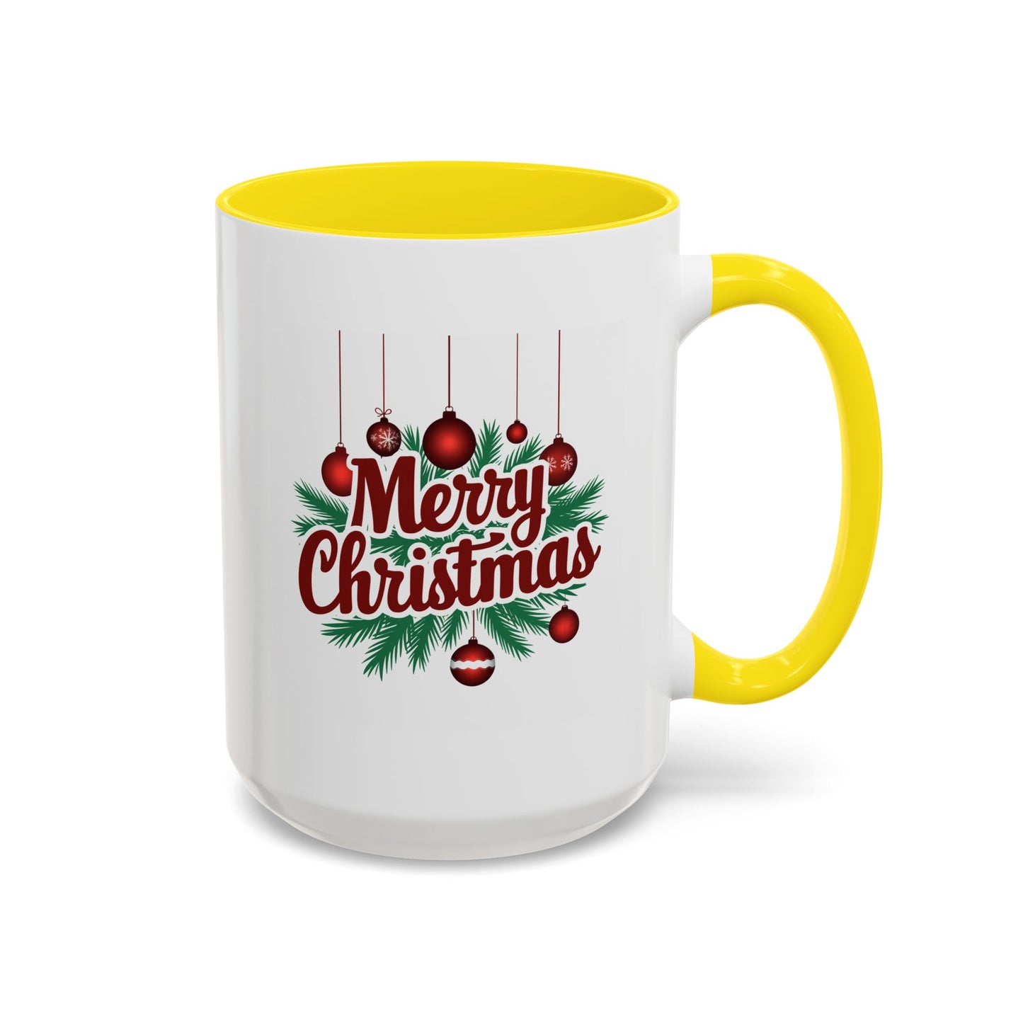 Christmas Mug - Merry Christmas Maroon Text Ornaments