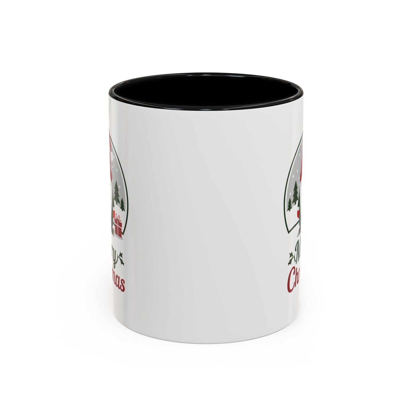 Christmas Mug - Merry Christmas Green & Red Text Gnome Present Trees