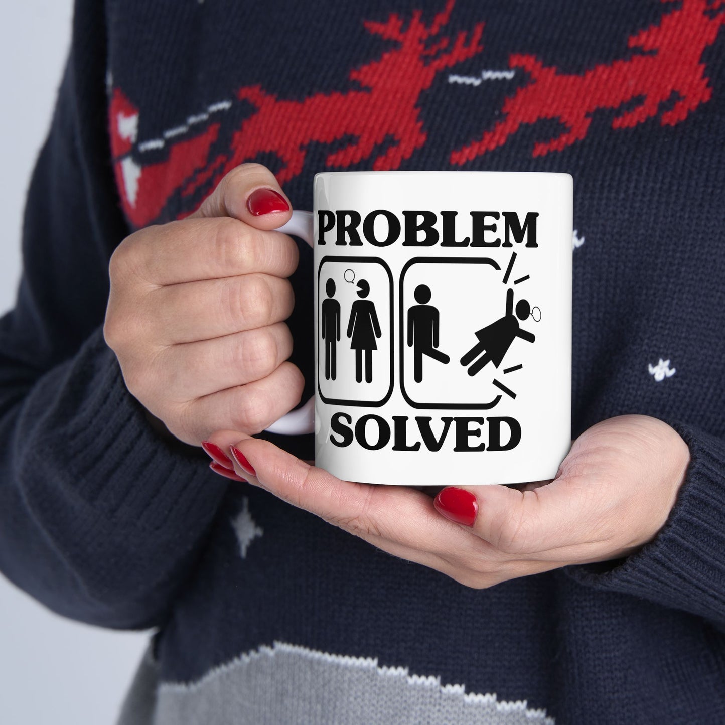 Humor Mug - Problem Solved - Boy Kicks Girl