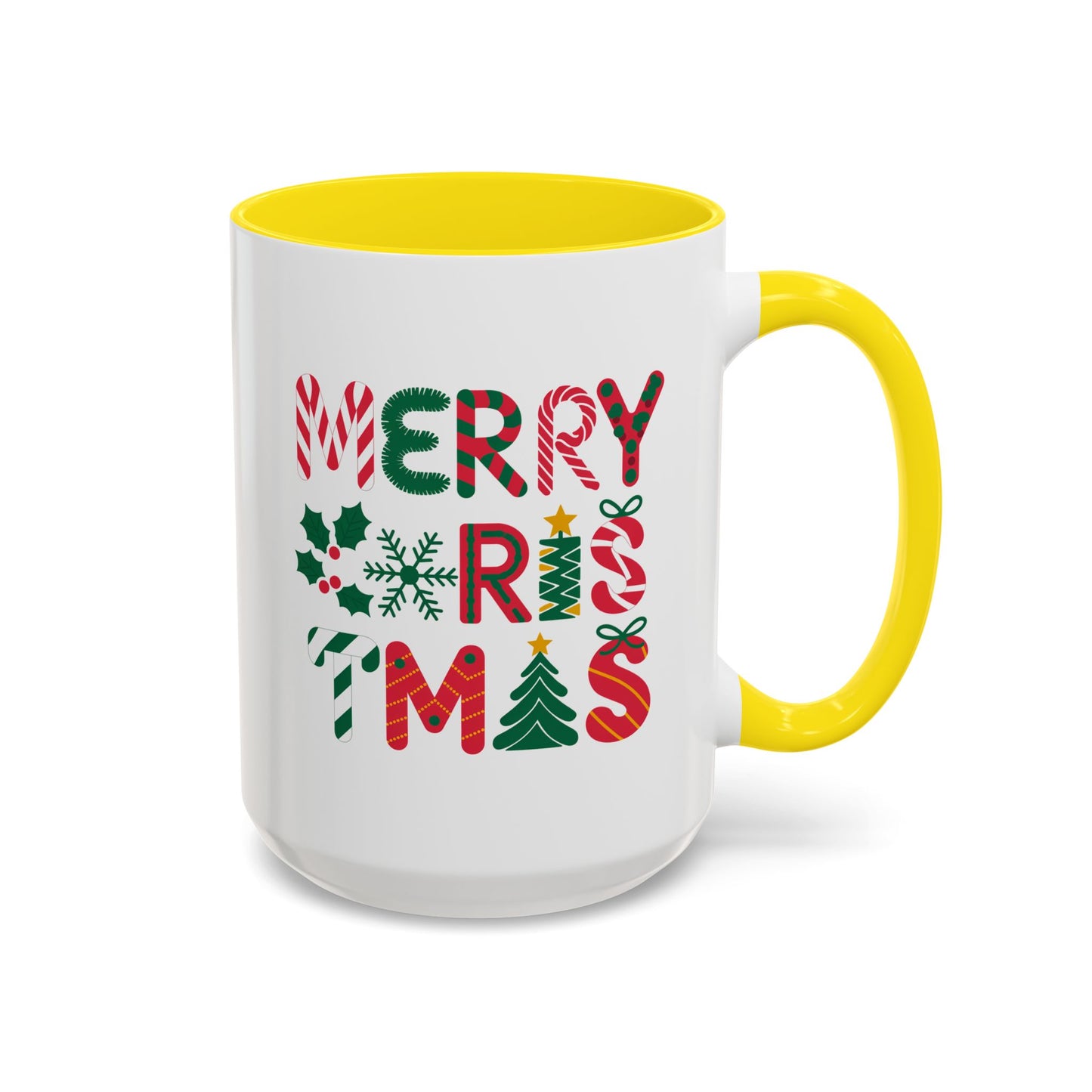 Christmas Mug - Merry Christmas Red Green & Gold Decorative Text