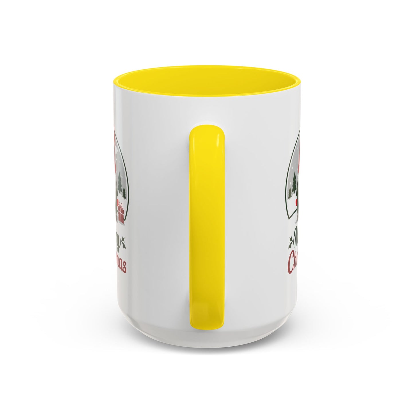 Christmas Mug - Merry Christmas Green & Red Text Gnome Present Trees