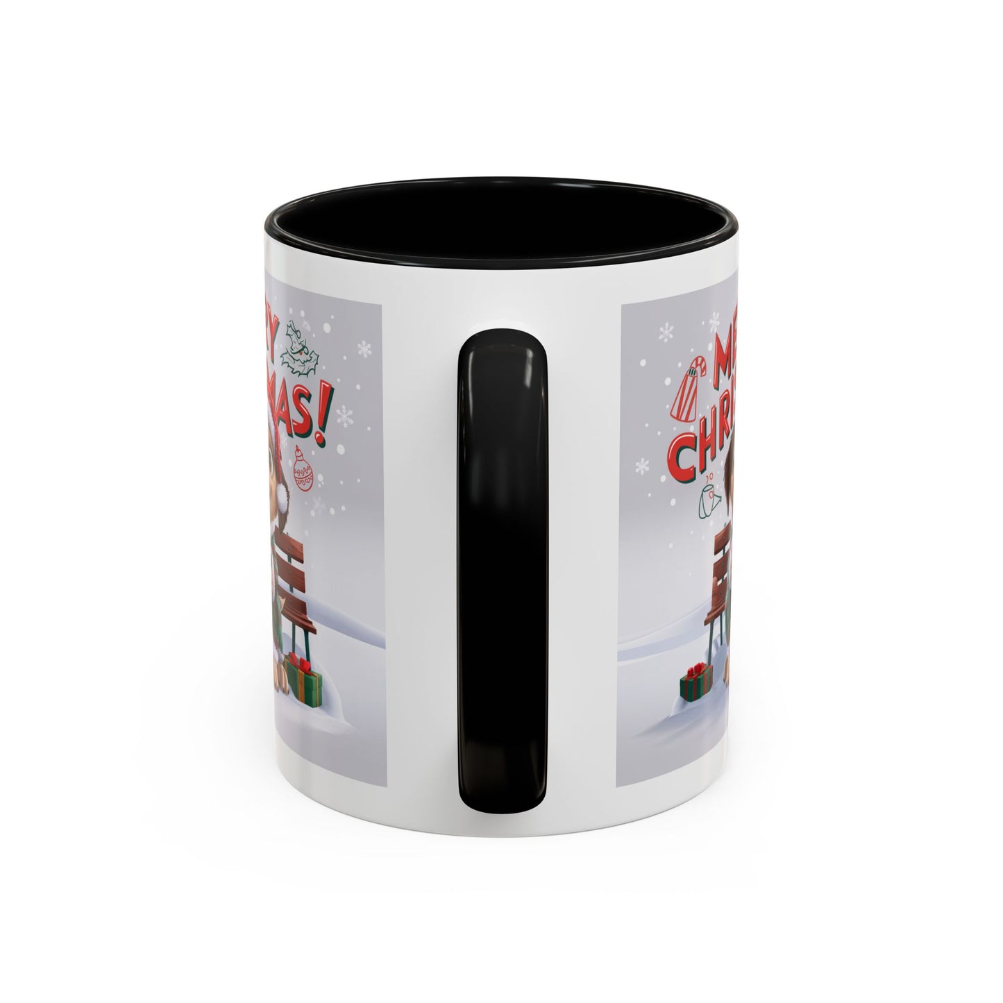 Christmas Mug - Merry Christmas Red Text Puppy Green Top