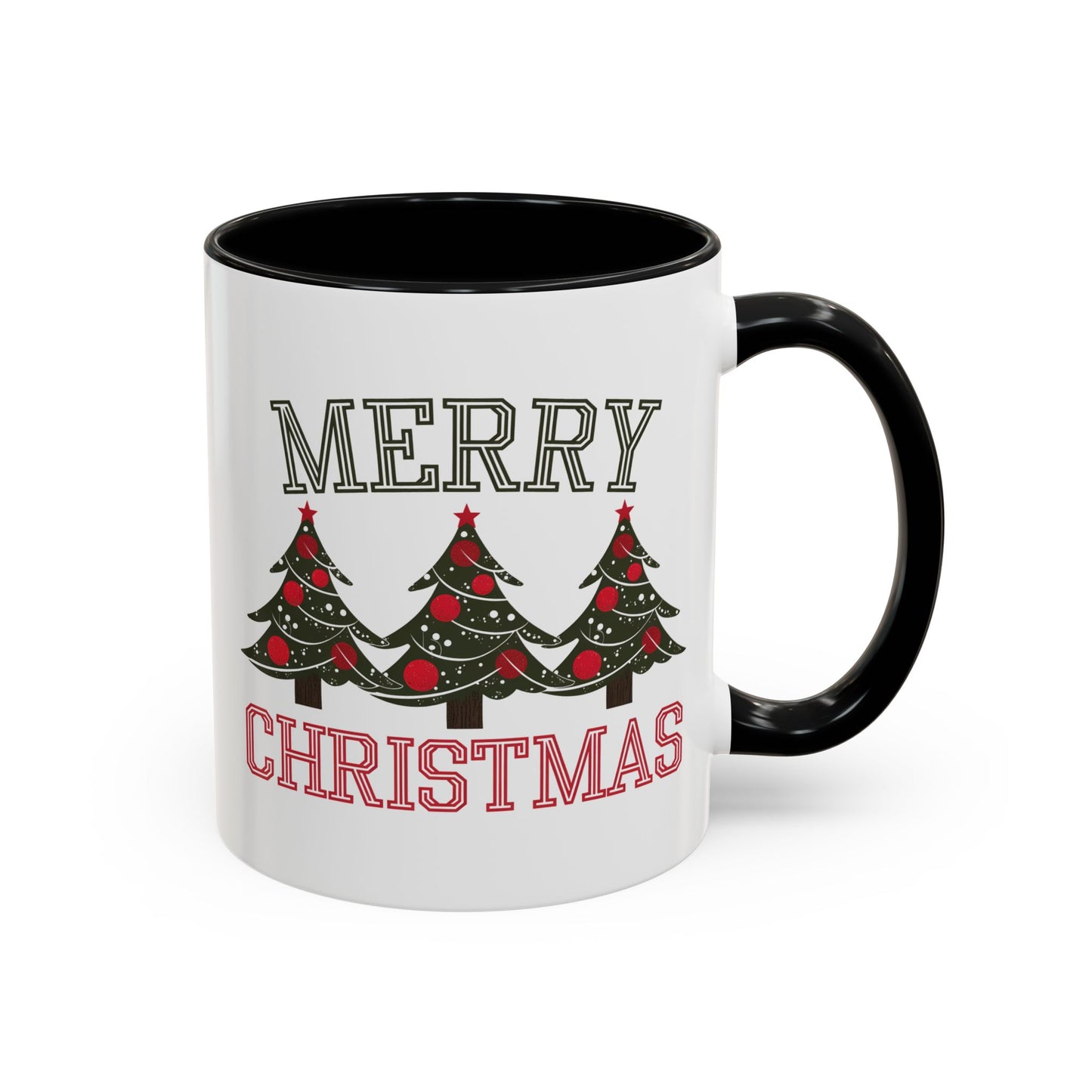 Christmas Mug - Merry Christmas Green & Red Text Decorative Trees