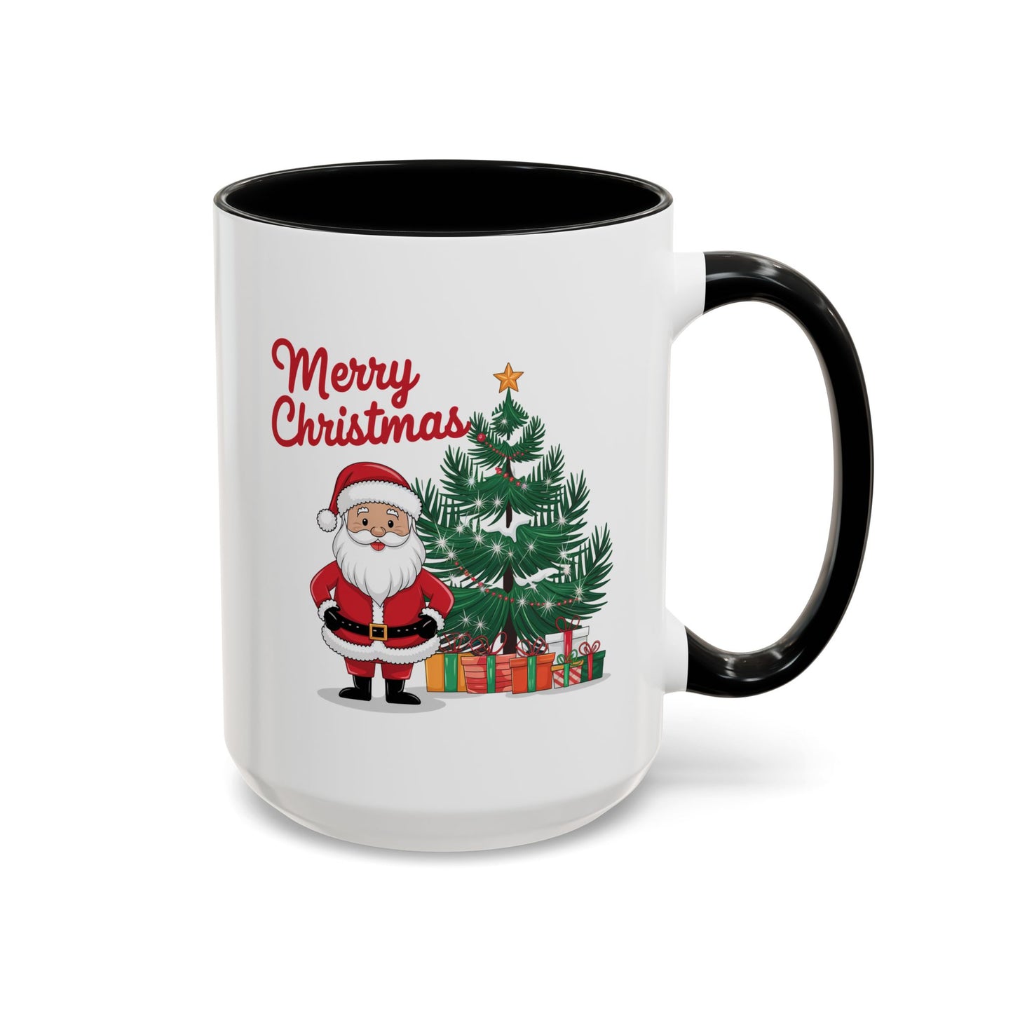 Christmas Mug - Merry Christmas Red Text Santa Tree Presents