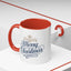 Christmas Mug - Merry Christmas Blue Text Gold Ornaments