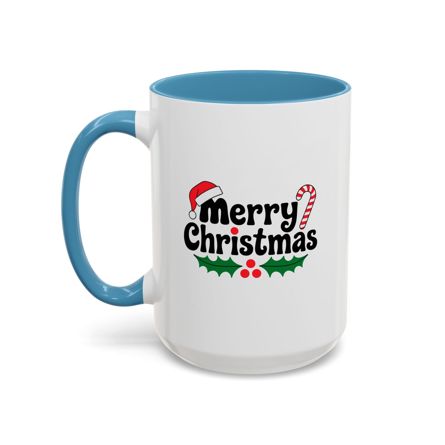 Christmas Mug - Merry Christmas Black Text Hat Cane Misletoe