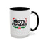 Christmas Mug - Merry Christmas Black Text Hat Candy Cane Mistletoe