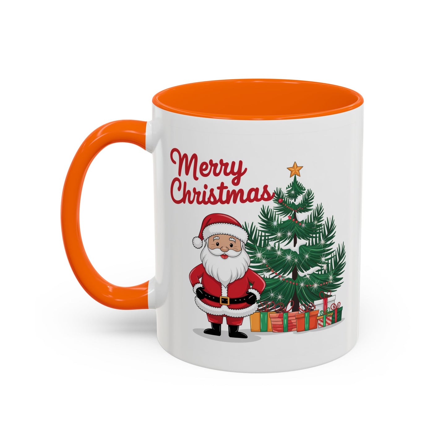 Christmas Mug - Merry Christmas Red Text Santa Tree Presents