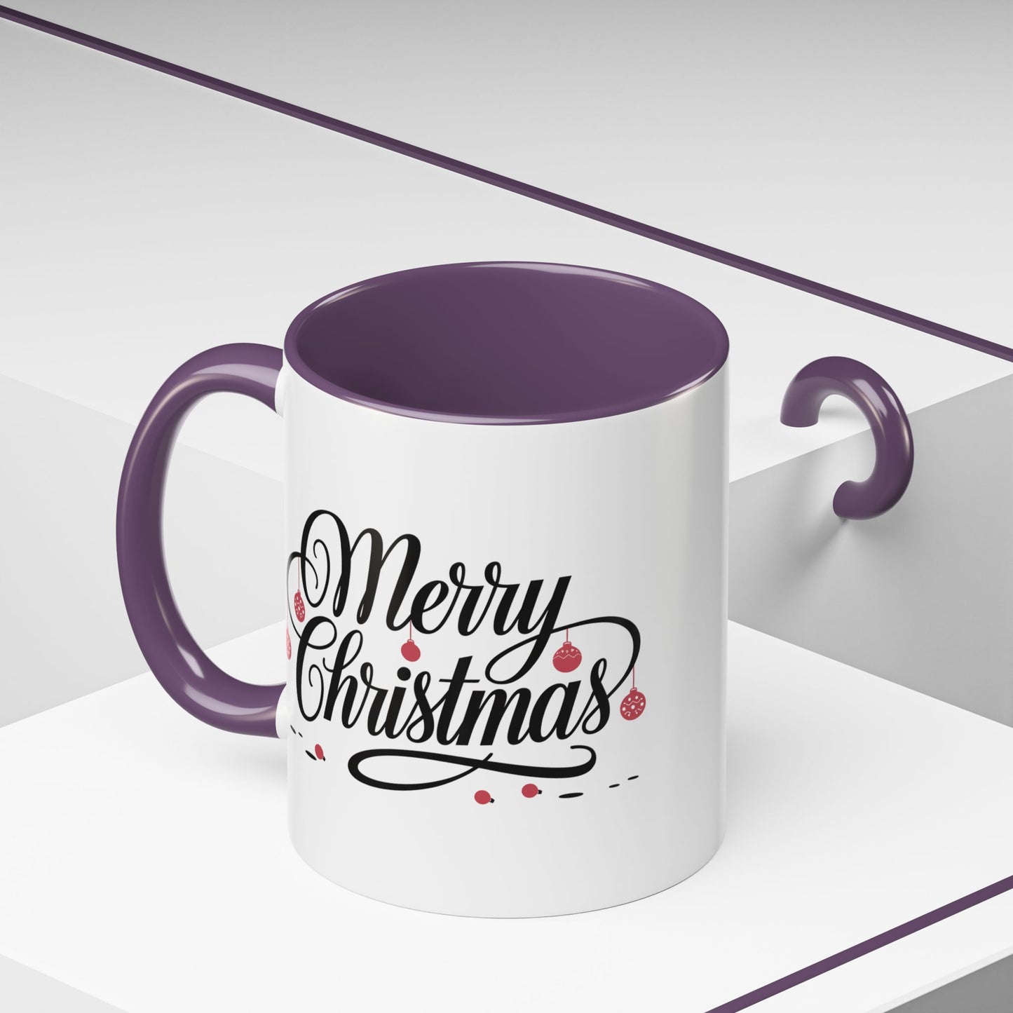 Christmas Mug - Merry Christmas Black Text Red Ornaments