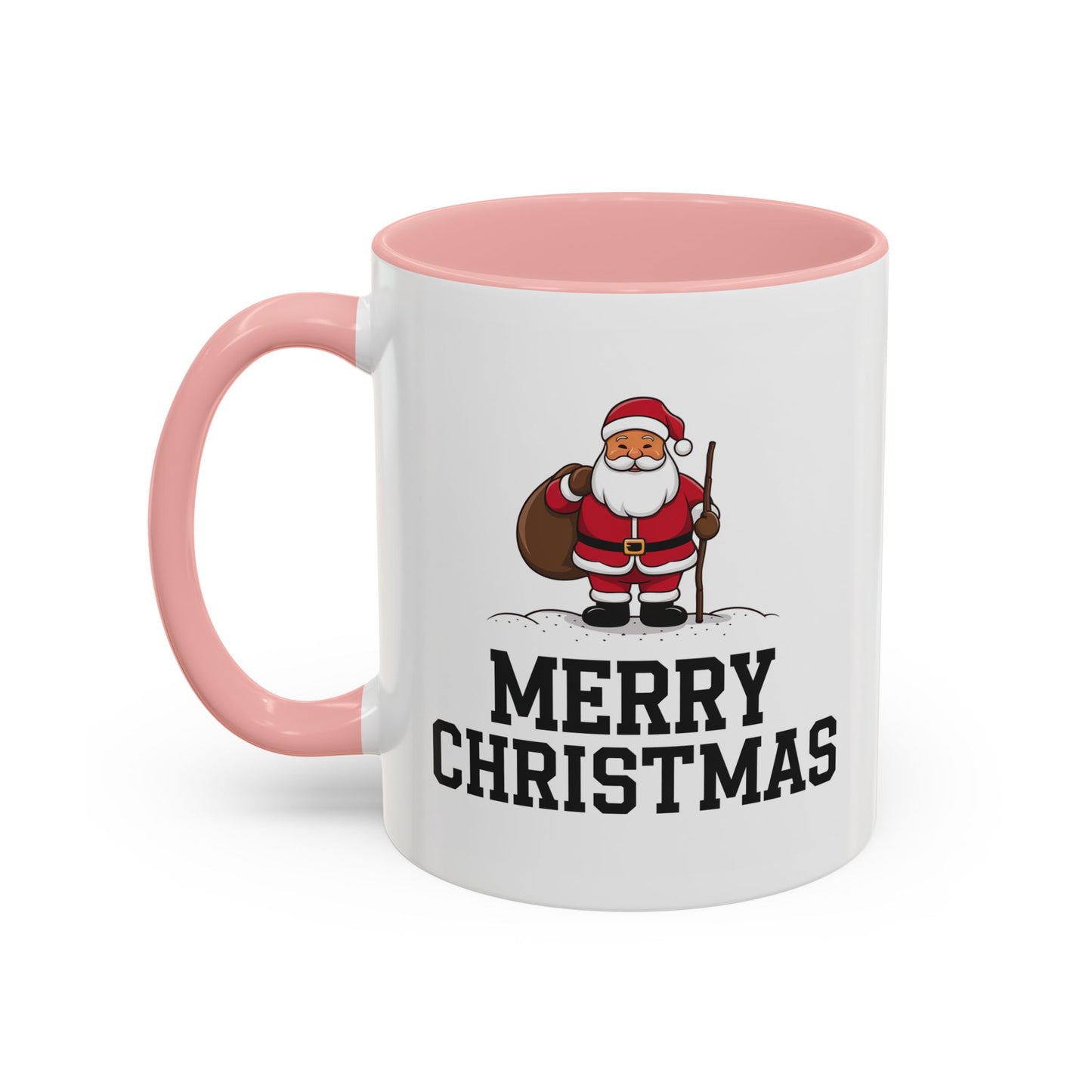 Christmas Mug - Merry Christmas Black Text Santa Walking