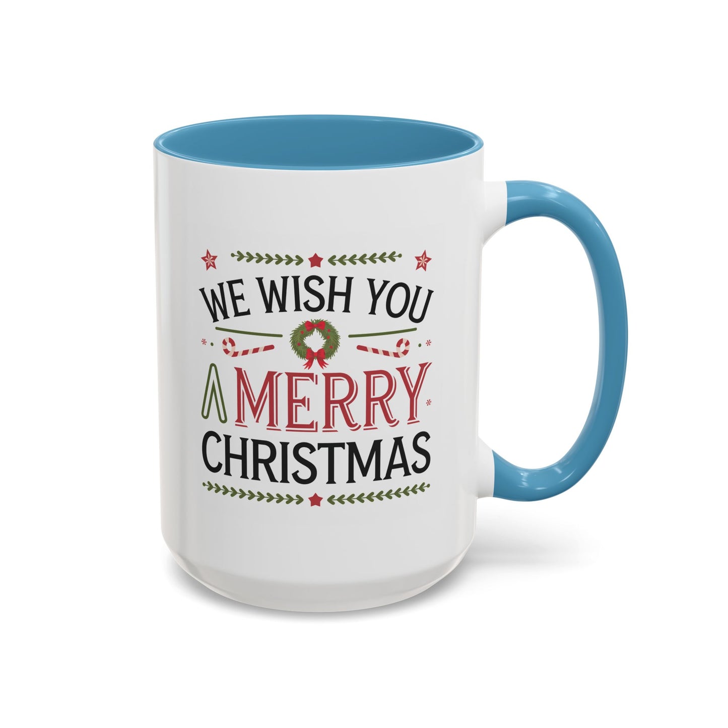 Christmas Mug - We Wish You a Merry Christmas Blue Green & Red Text