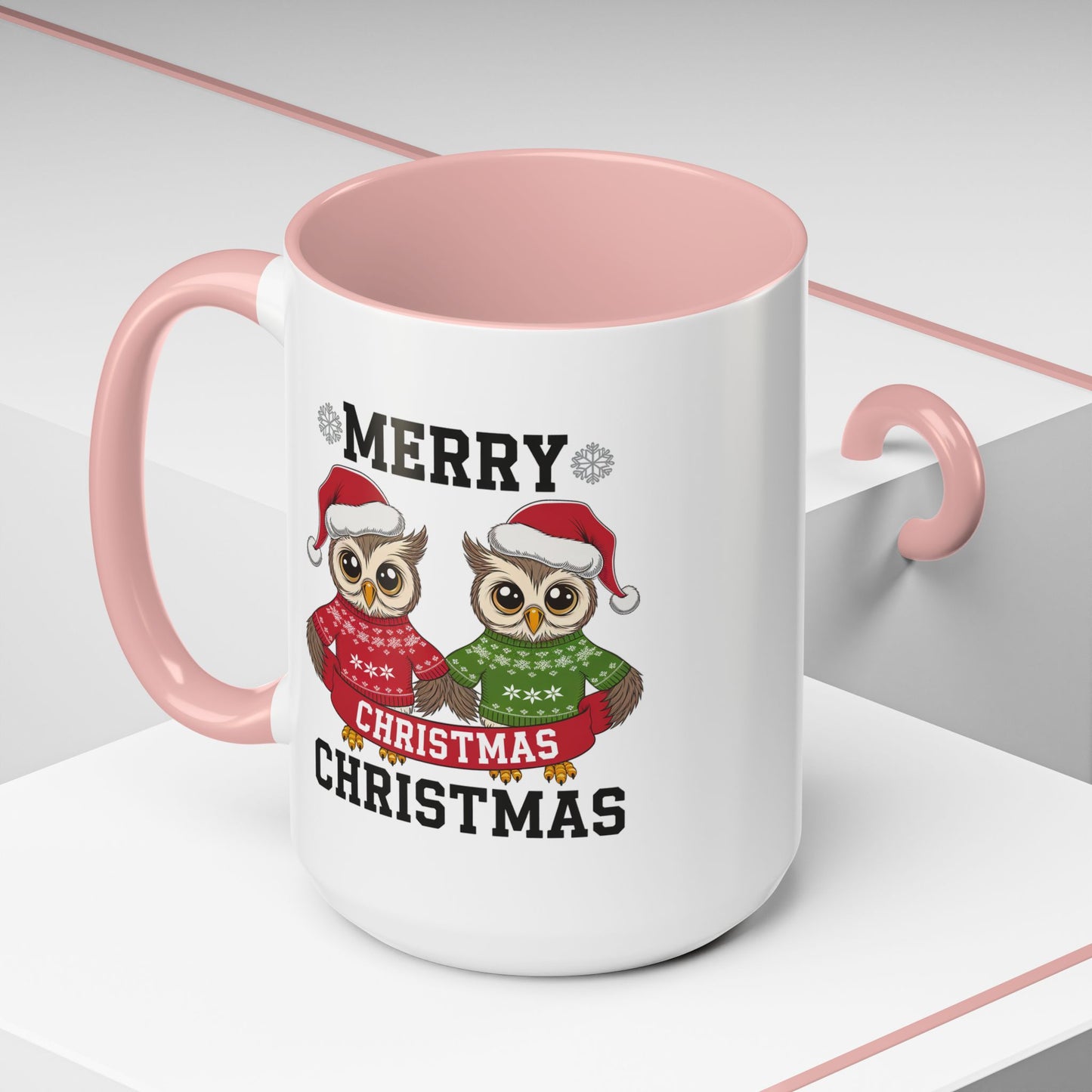 Christmas Mug - Merry Christmas Black Text Owls