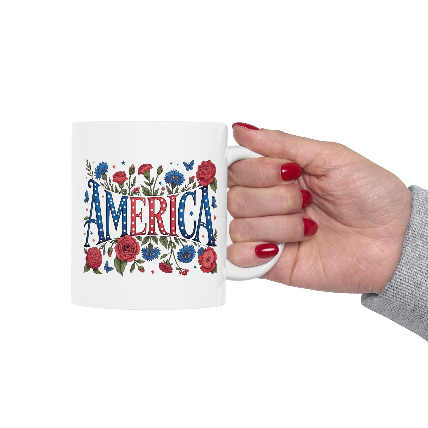 4th of July Mug - Patriotic Floral America