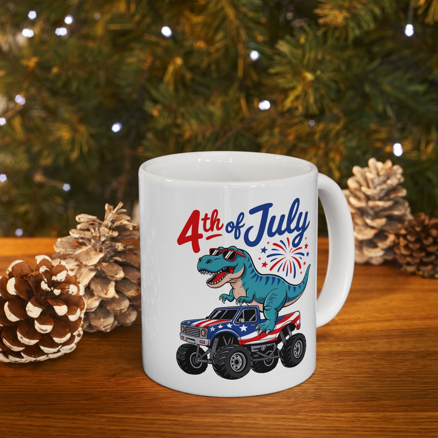 4th of July Mug - T Rex Monster Truck USA