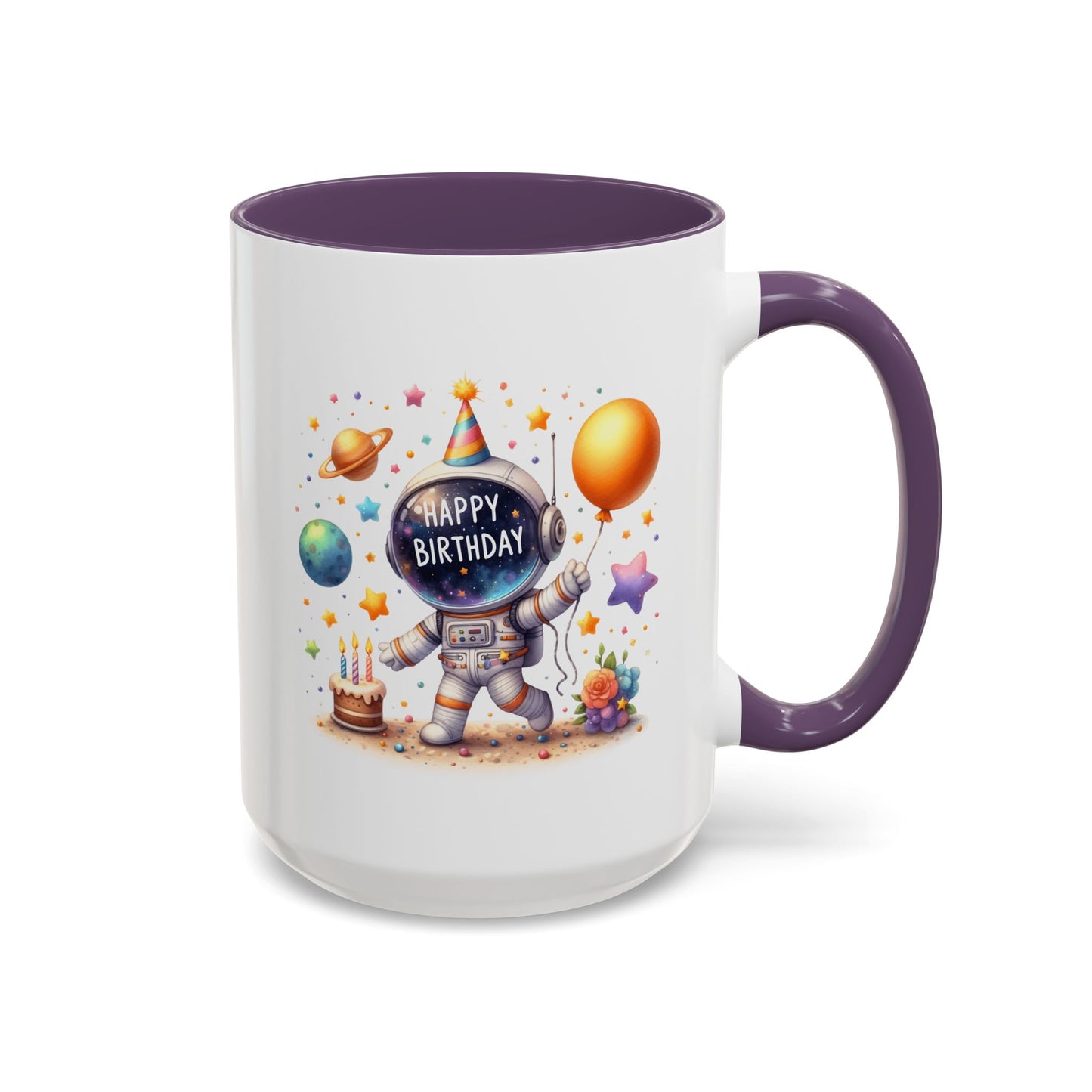Birthday Mug - Happy Birthday Astronaut, Cake & Balloon