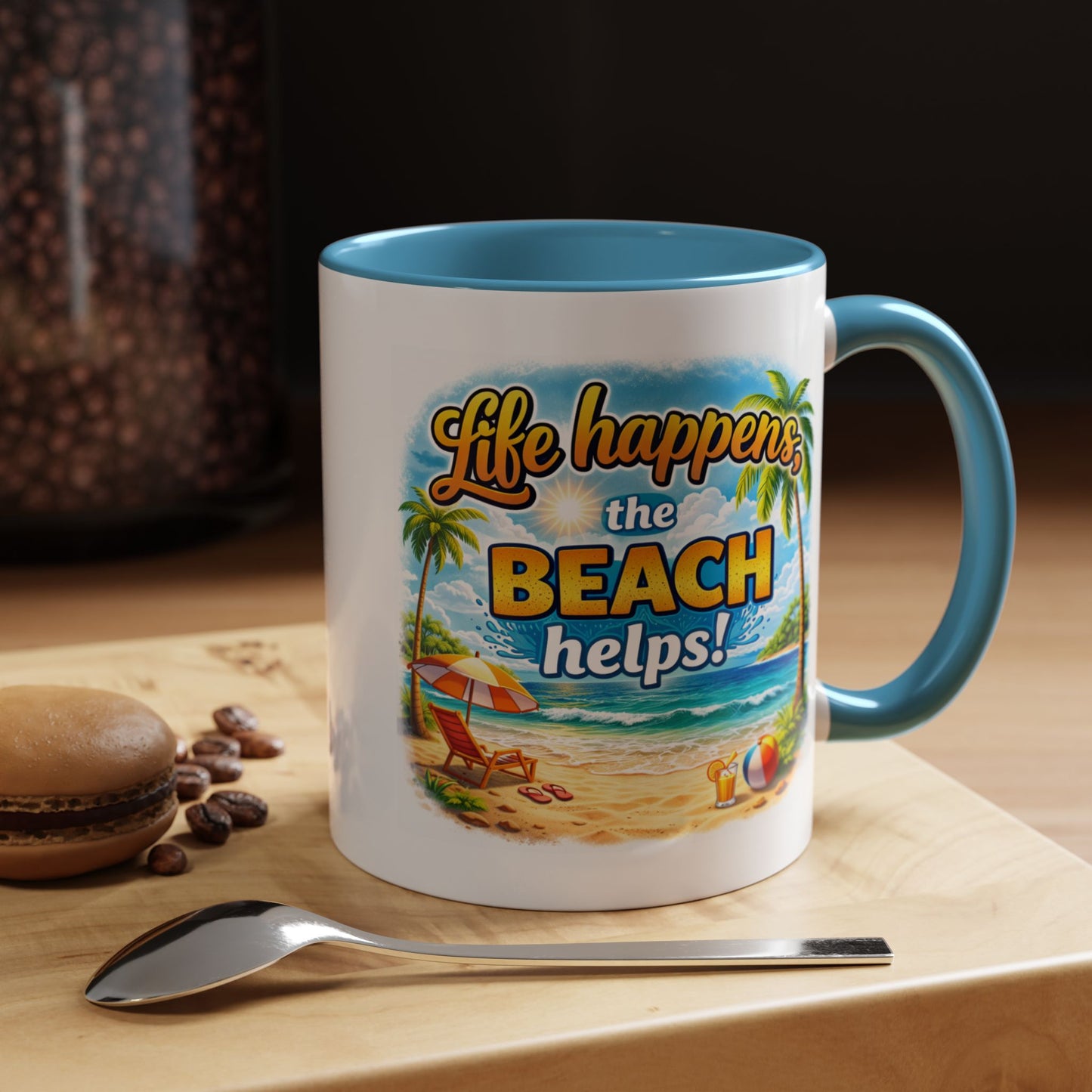 Humor Mug - Life Happens the beach Helps