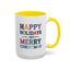 Christmas Mug - Happy Holidays and Merry Christmas Blue Yellow Purple Orange Red Text