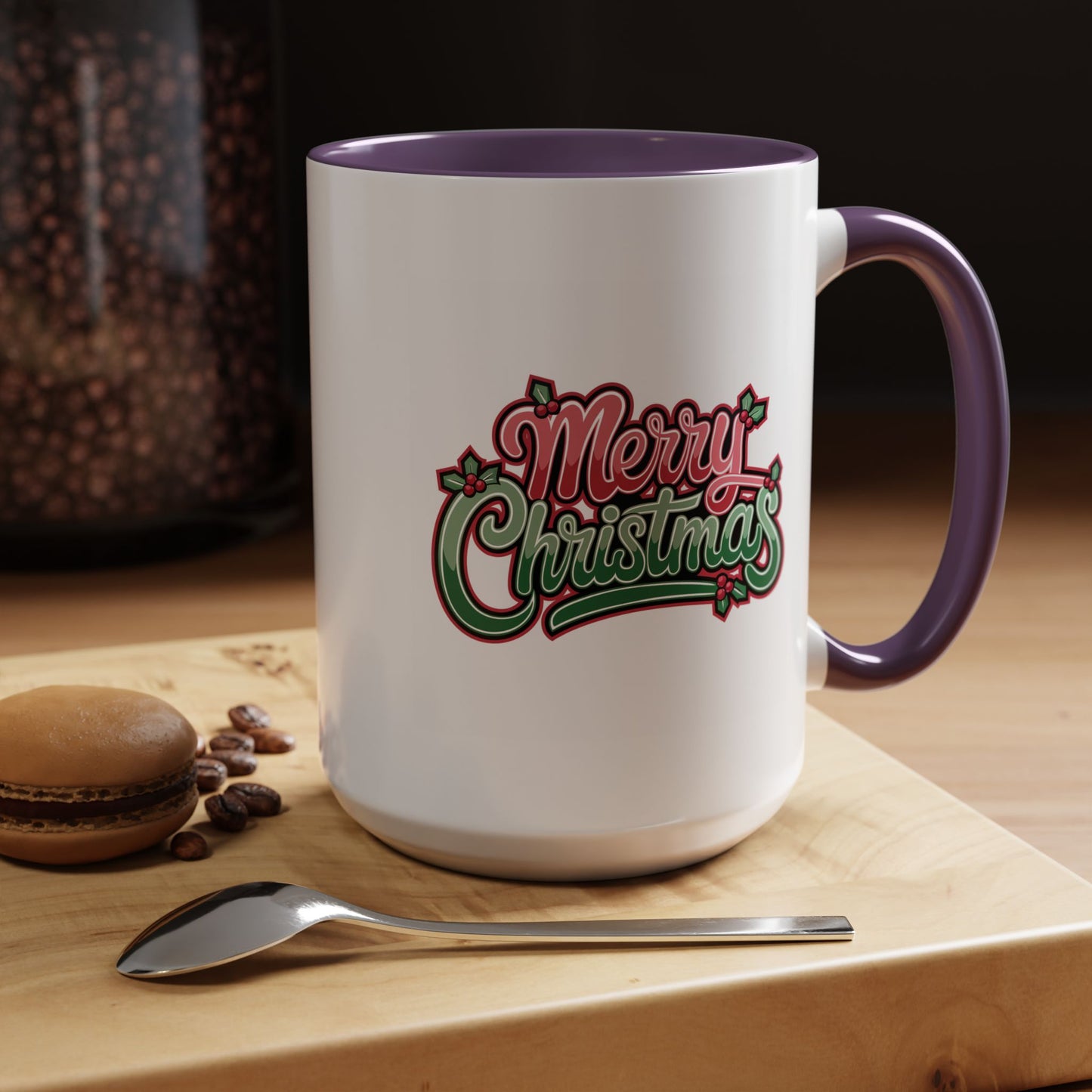 Christmas Mug - Merry Christmas Red & Green Text Mistletoe