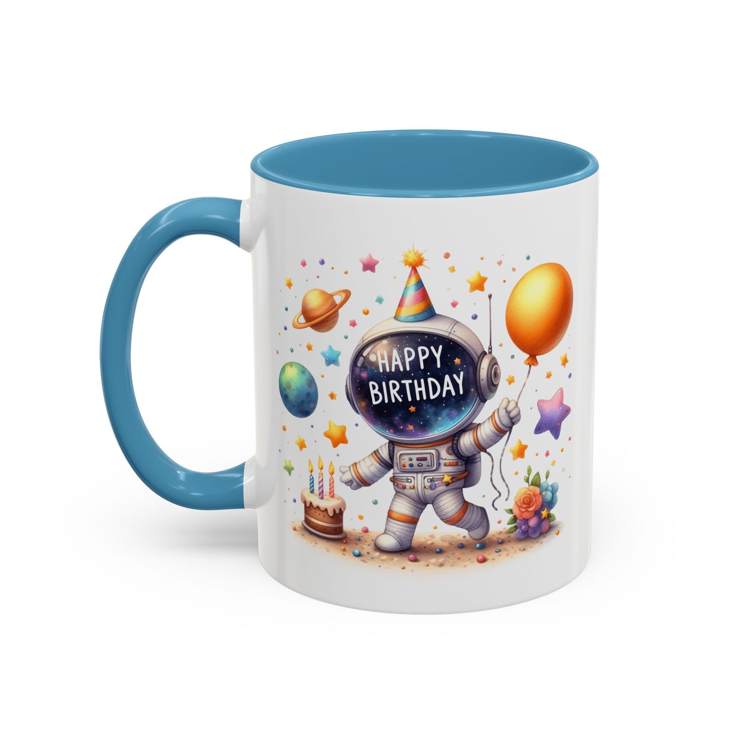 Birthday Mug - Happy Birthday Astronaut, Cake & Balloon