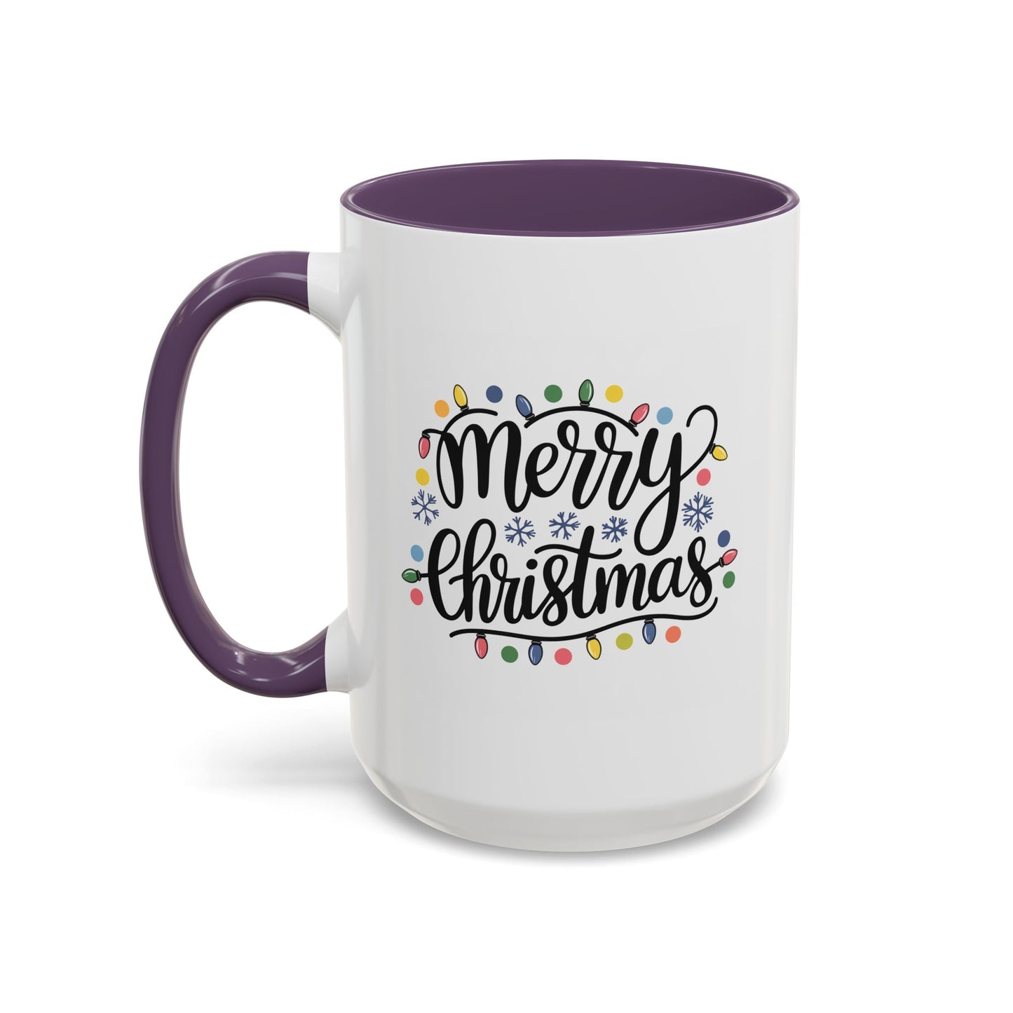 Christmas Mug - Merry Christmas Black Text Colored Lights