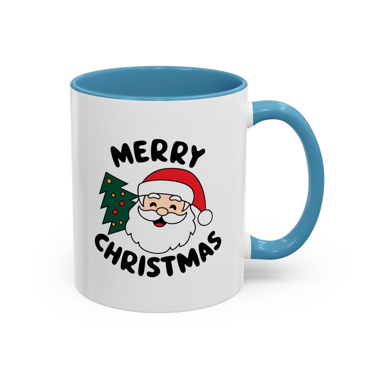 Christmas Mug - Merry Christmas Black Text Santa Tree