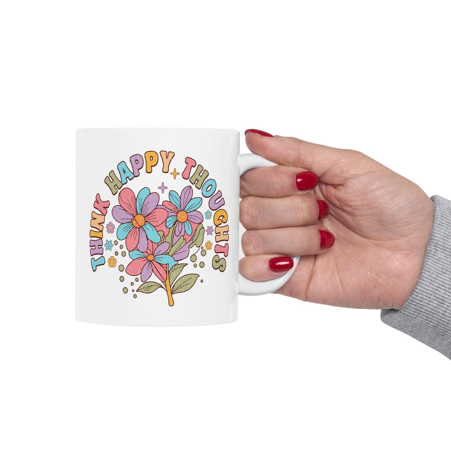 Wellness Mug - Think Happy Thoughts Retro Flowers