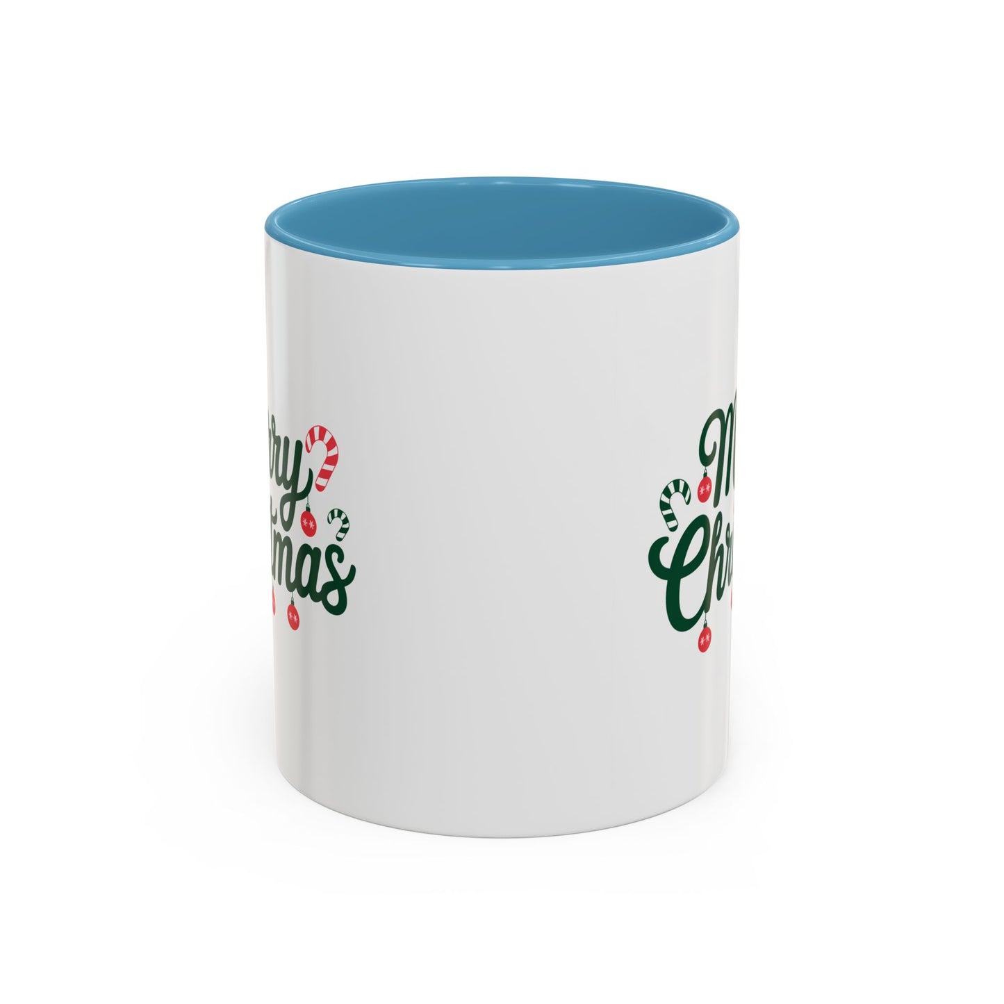 Christmas Mug - Merry Christmas Green Text Ornaments Candy Canes