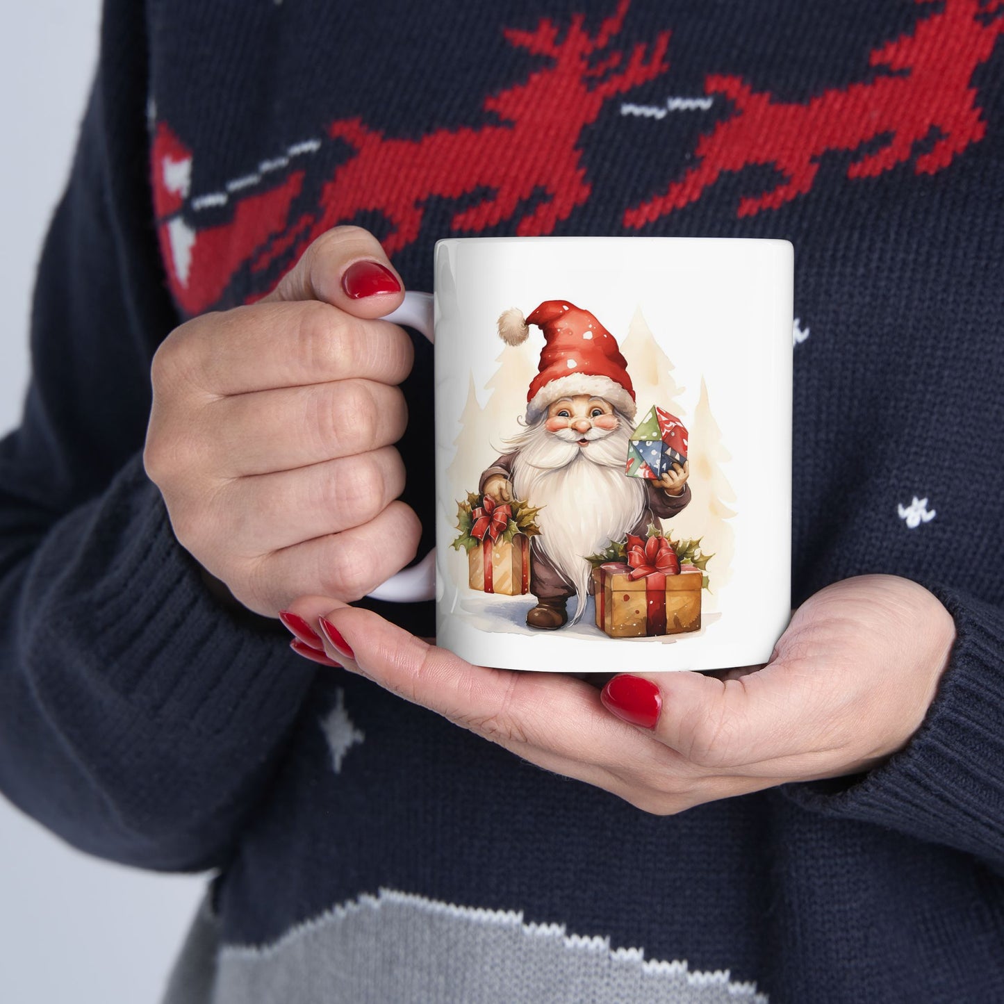 Christmas Mug - Happy Gnome with Presents