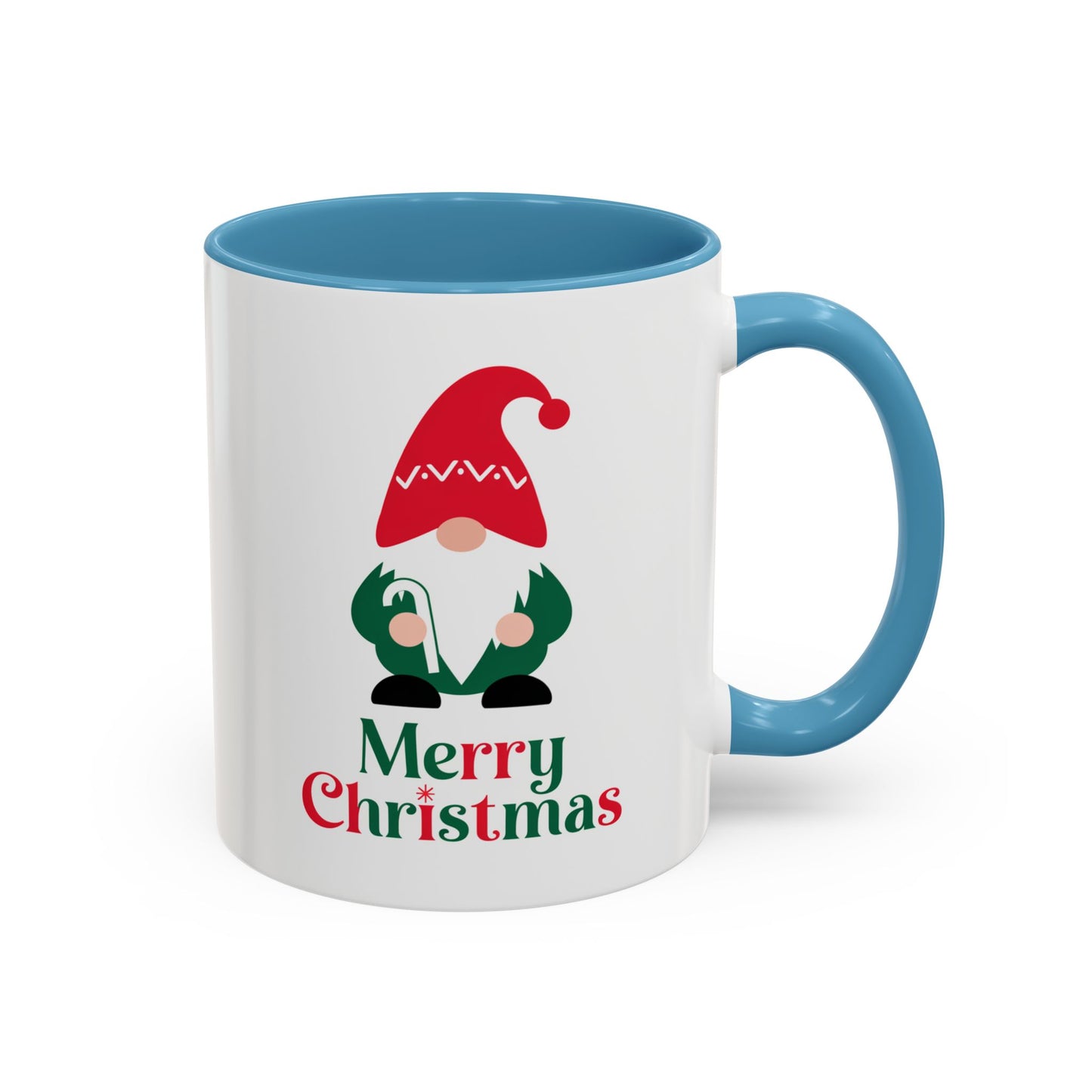 Christmas Mug - Merry Christmas Green & Red Text Gnome Candy Cane