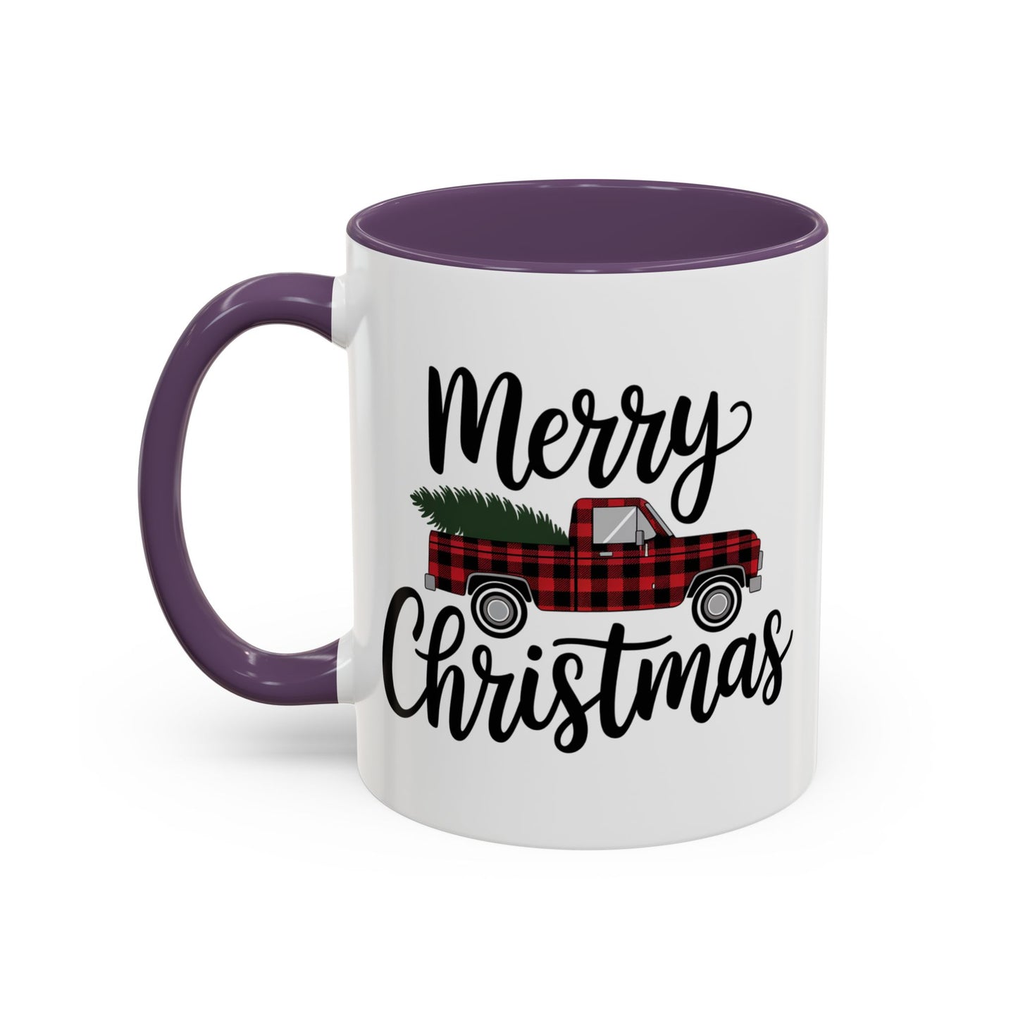 Christmas Mug - Merry Christmas Black Text Tartan Truck