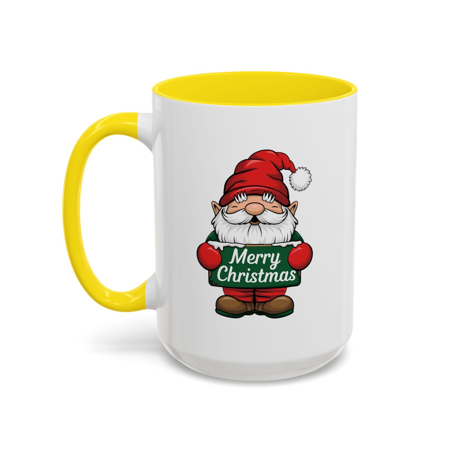 Christmas Mug - Merry Christmas White & Green Text Gnome Snow