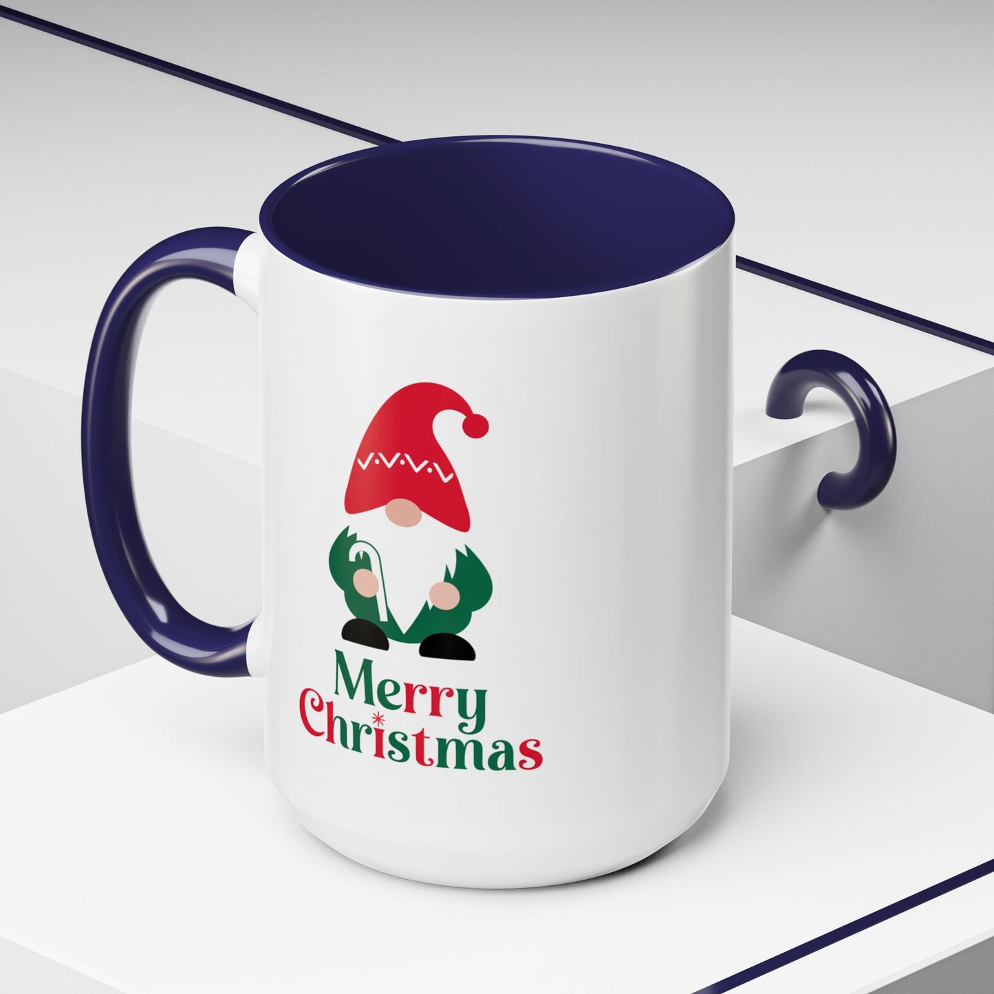Christmas Mug - Merry Christmas Green & Red Text Gnome Candy Cane