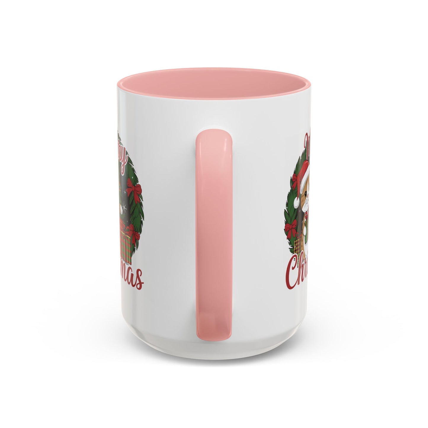 Christmas Mug - Merry Christmas Red Text Cat Presents Wreath