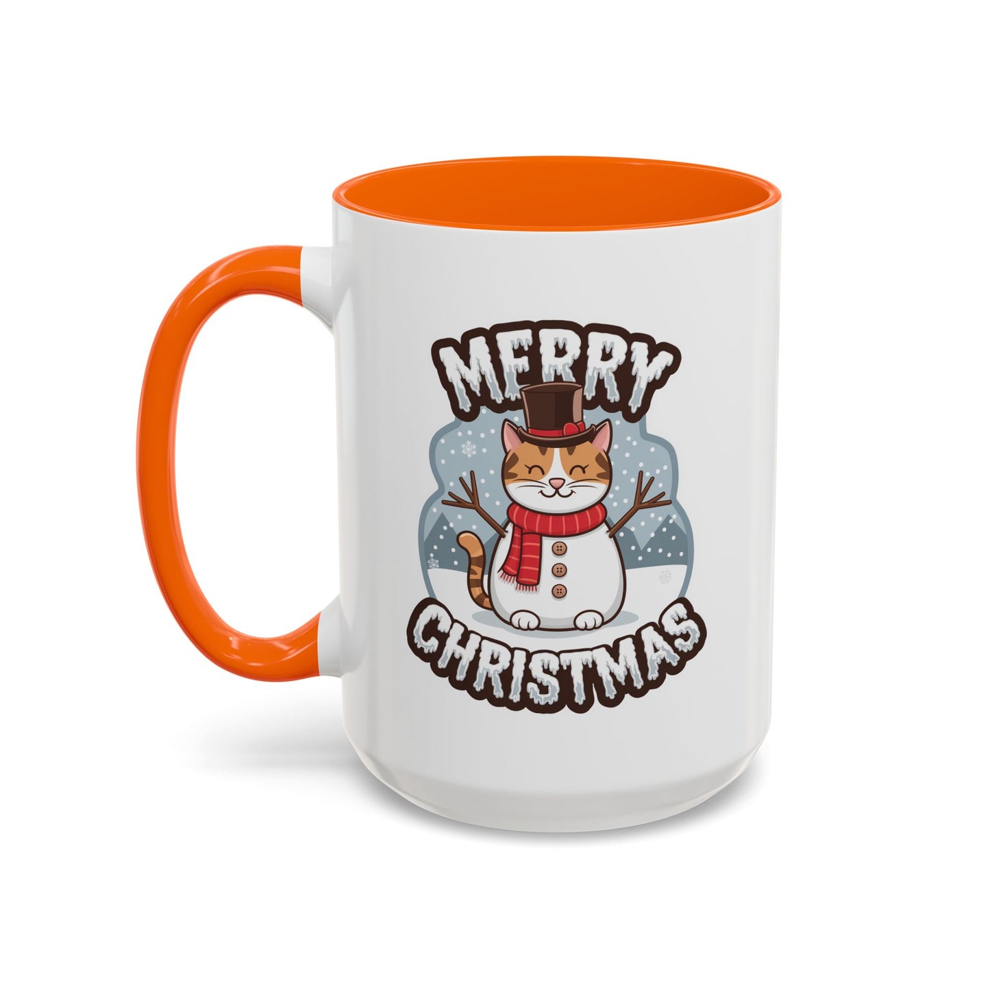 Christmas Mug - Merry Christmas Black & White Text Snowman Cat