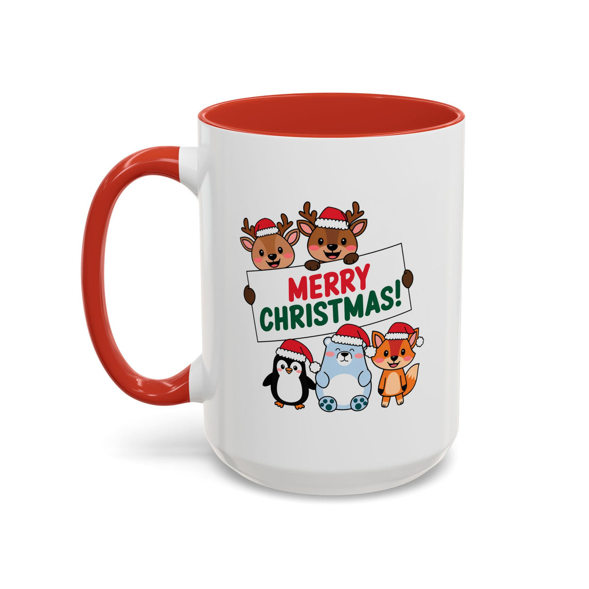 Christmas - Merry Christmas Red & Green Text Reindeer Penguin Bear Fox