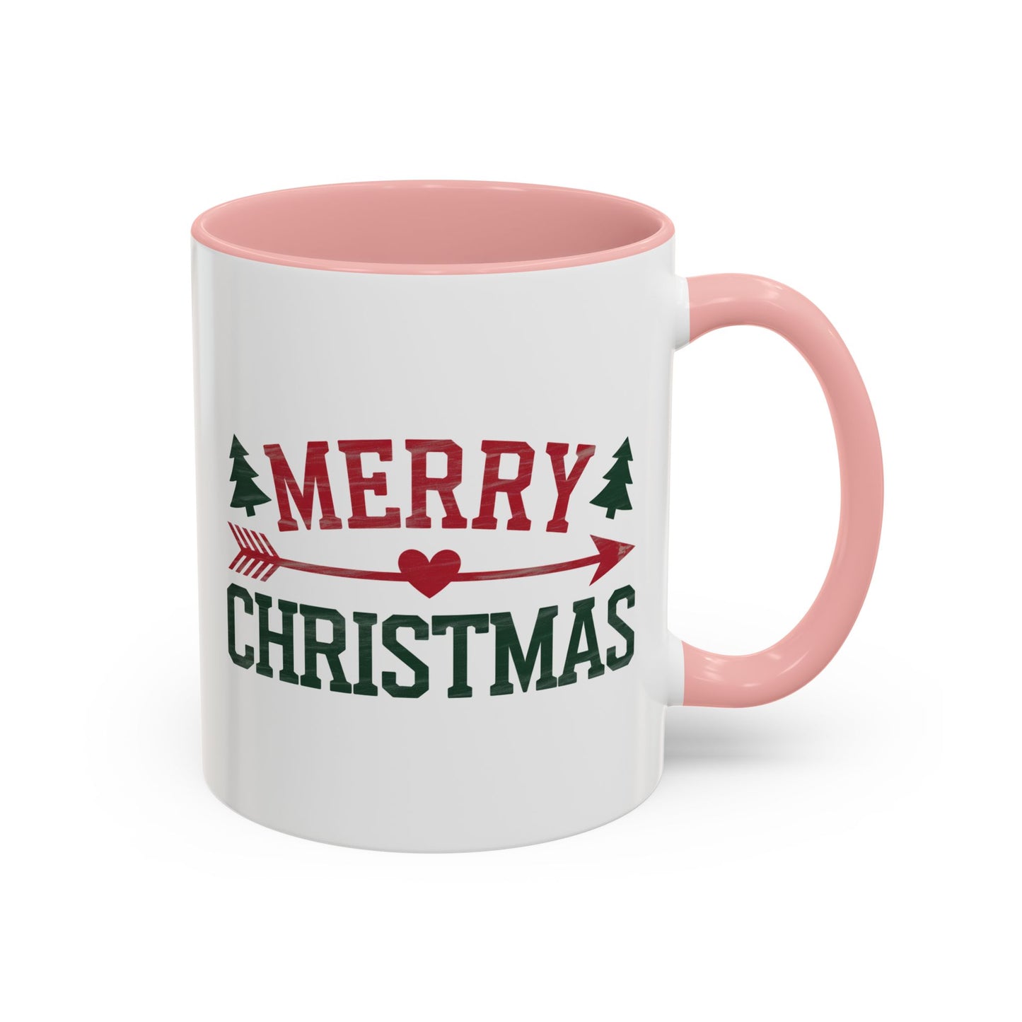 Christmas Mug - Merry Christmas Red & Green Text Heart Arrow Trees