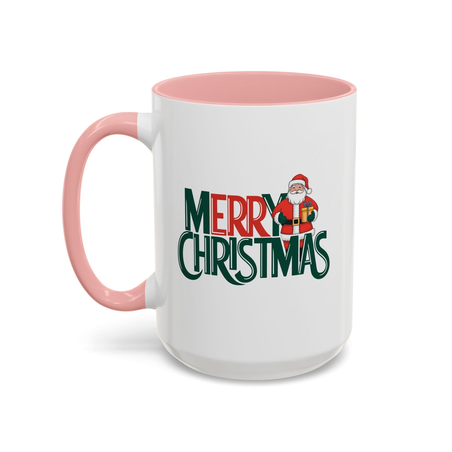 Christmas Mug - Merry Christmas Green & Red Text Santa Present
