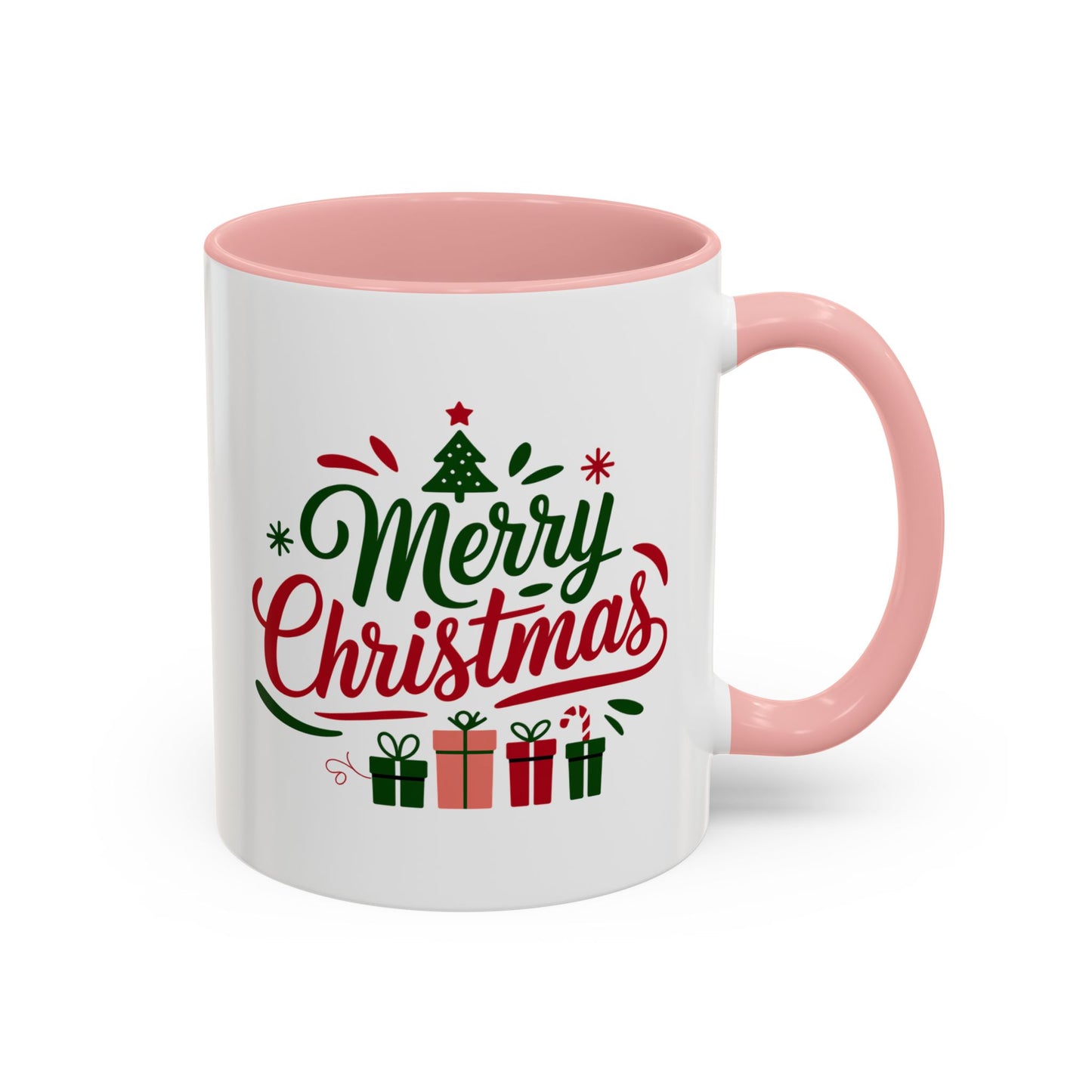 Christmas Mug - Merry Christmas Green & Red Text Tree Snowflakes Presents