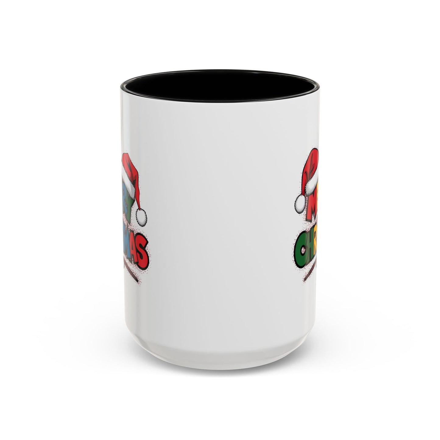 Christmas Mug - Merry Christmas Red Yellow & Blue Text Red Hats