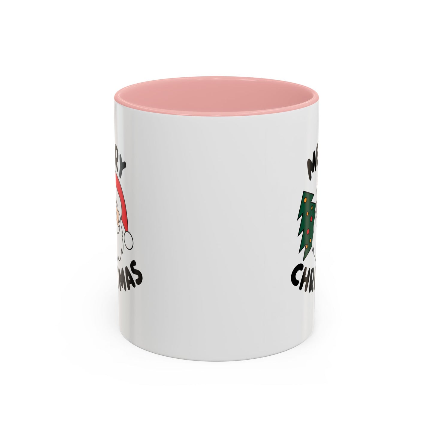 Christmas Mug - Merry Christmas Black Text Santa Tree