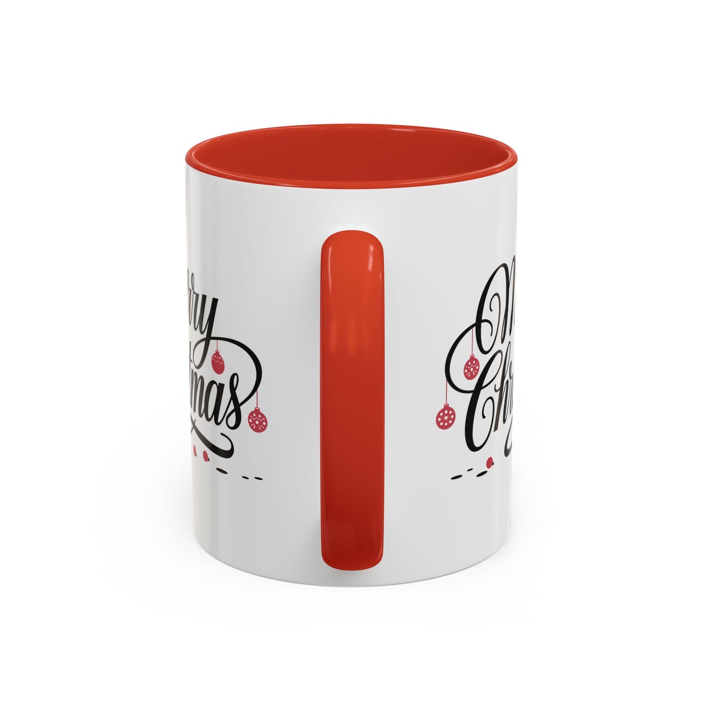 Christmas Mug - Merry Christmas Black Text Red Ornaments